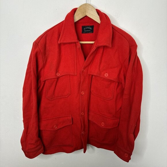Vintage 60s Pioneer Men M/L Wool Red Hunting Shacket Jacket Cruiser Mackinaw - Picture 1 of 9